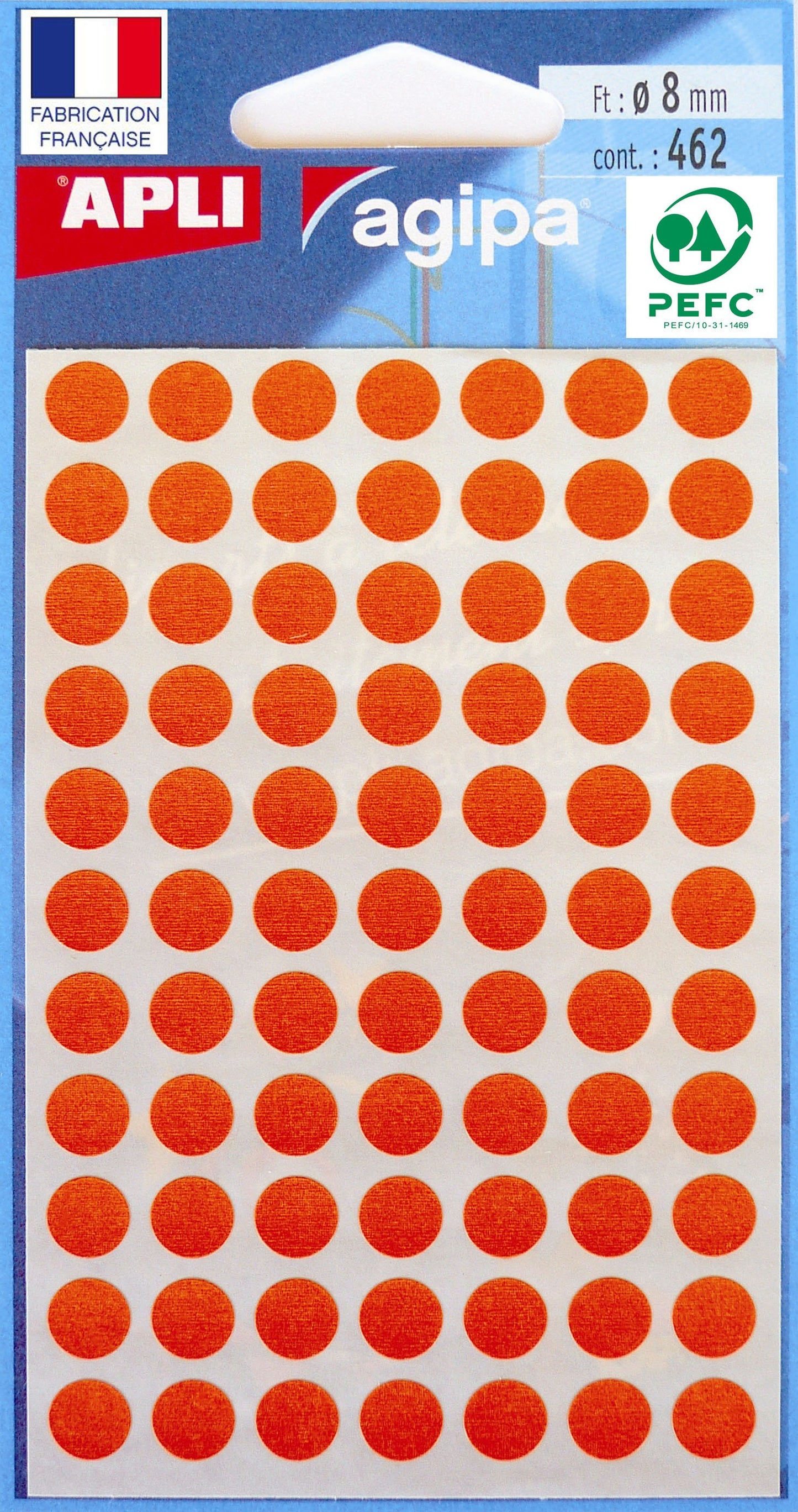 Pochette de 462 pastilles oranges - 8 mm - Adhésif permanent - Écriture manuelle