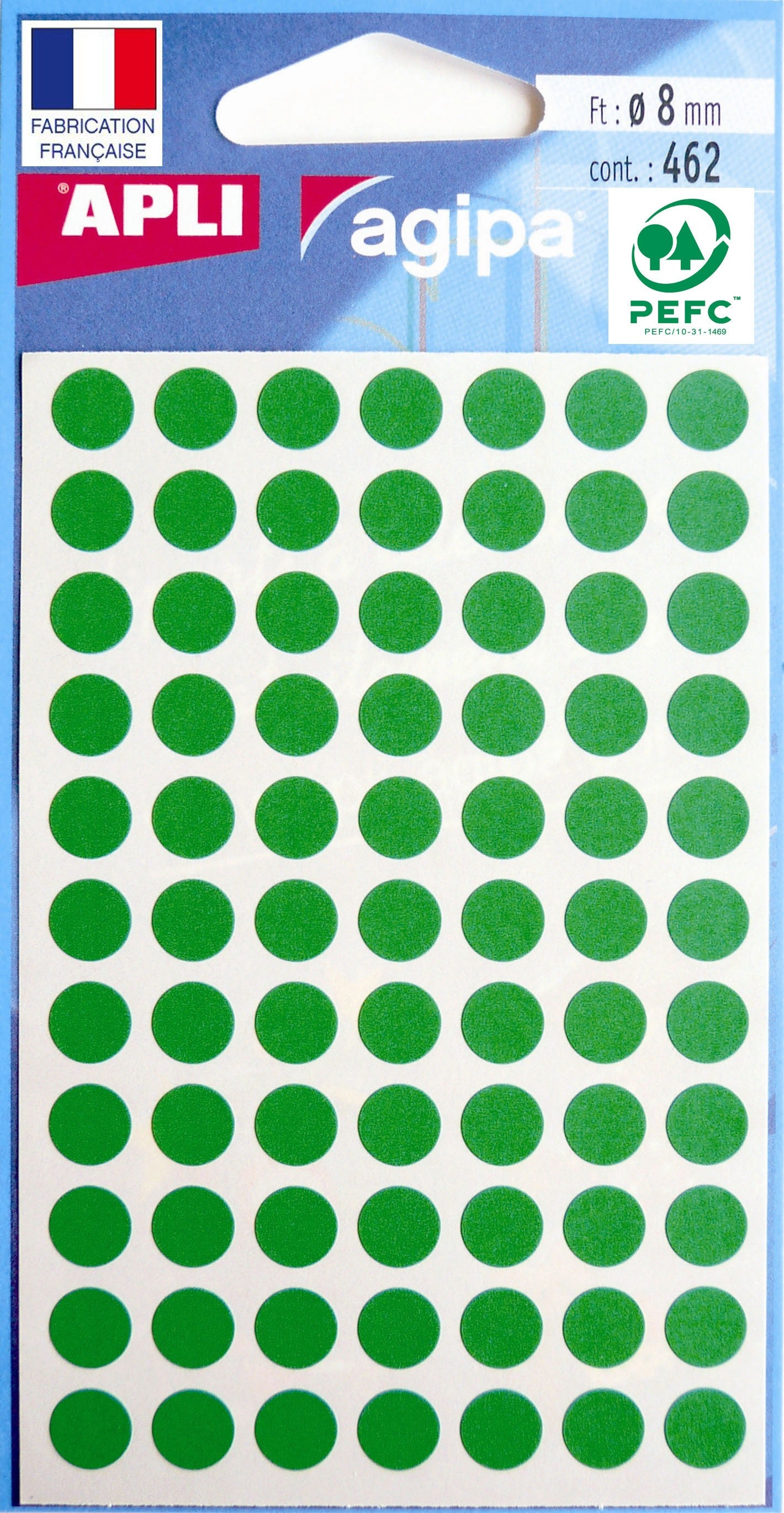 Pochette de 462 pastilles vertes - 8 mm - Adhésif permanent - Écriture manuelle