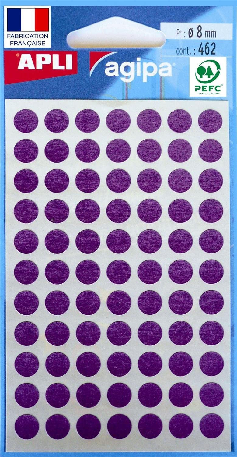 Pochette de 462 pastilles violettes - 8 mm - Adhésif permanent - Écriture manuelle