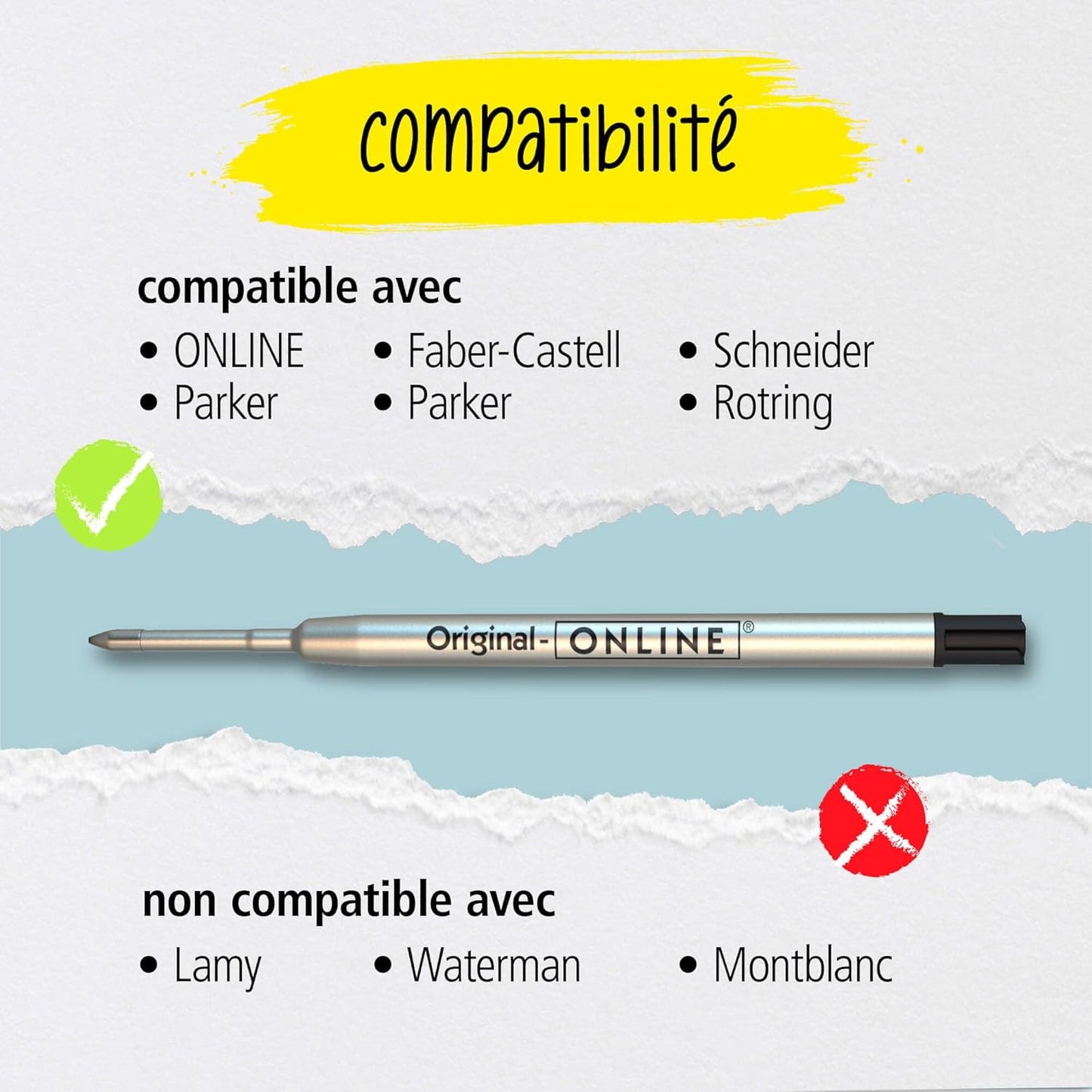 Recharge pour stylo à bille - Noir - Trait large - Standard international - Online
