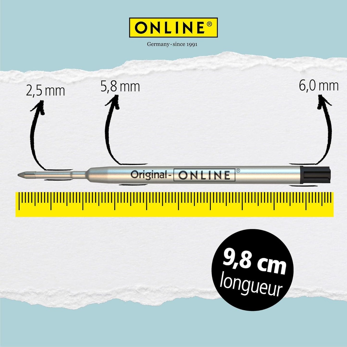 Recharge pour stylo à bille - Noir - Trait large - Standard international - Online