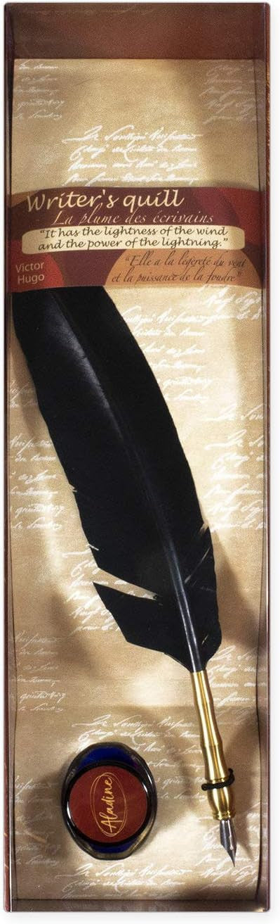 Plume d'oie - Calligraphie - Pointe métal - Inclus flacon d'encre - Noir - Aladine