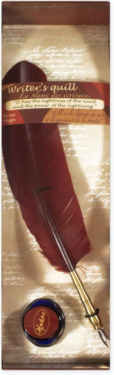 Plume d'oie - Calligraphie - Pointe métal - Inclus flacon d'encre - Rouge - Aladine
