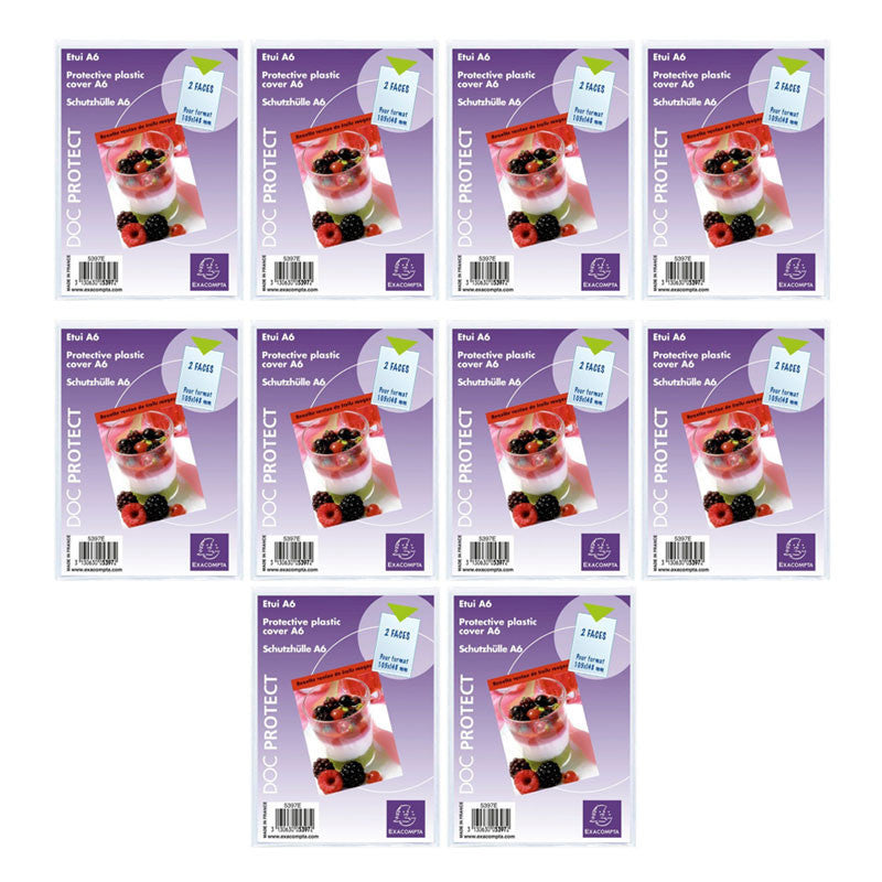 10 étuis de protection pour document - A6 - Plastique - Transparent - Exacompta