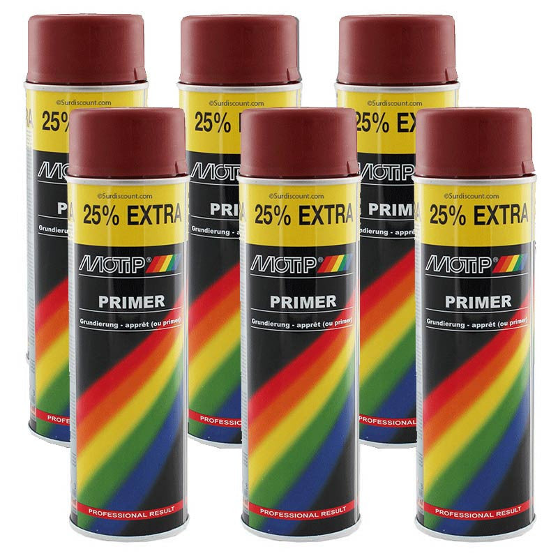 Lot de 6 bombes de peinture - Apprêt - rouge - Motip