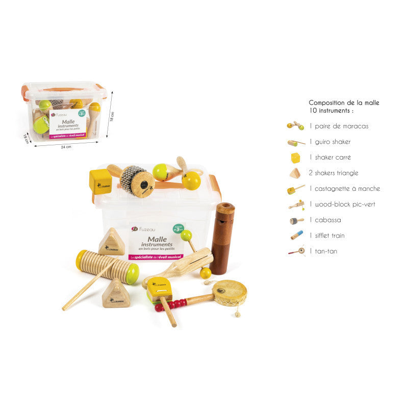 10 instruments de musique - En bois - Pour les enfants dès 3 ans - Mallette