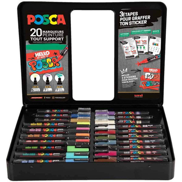 Posca - Malette - Stickers Graffiti - 20 marqueurs - PC1-1M - PC-3M - PC-5M