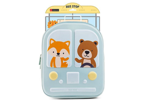 Petit sac à dos - Scolaire - 1 compartiment - Vert pastel - Ours et renard