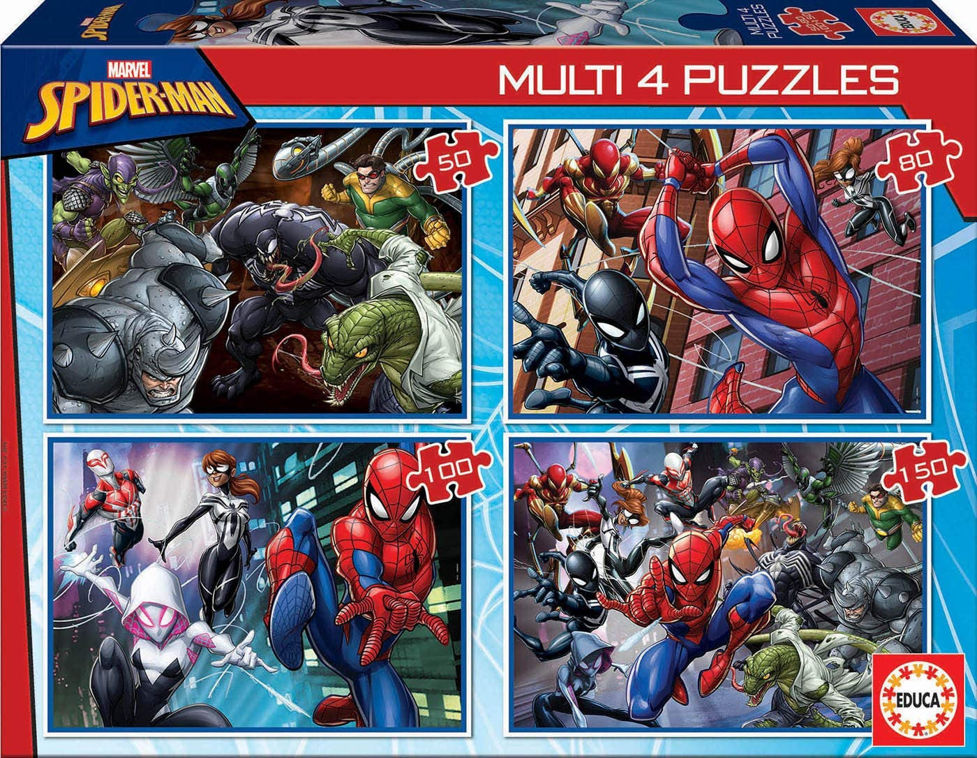 Puzzle - Spiderman - Marvel - 4 puzzles de 50 80 100 et 150 pièces - Dès 5 ans