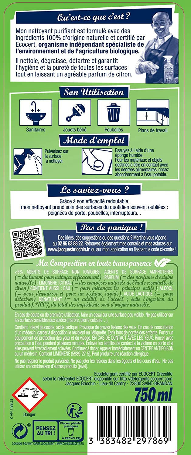 Produit nettoyant naturel - Purifiant - Toutes surfaces - Pour la maison - Briochin