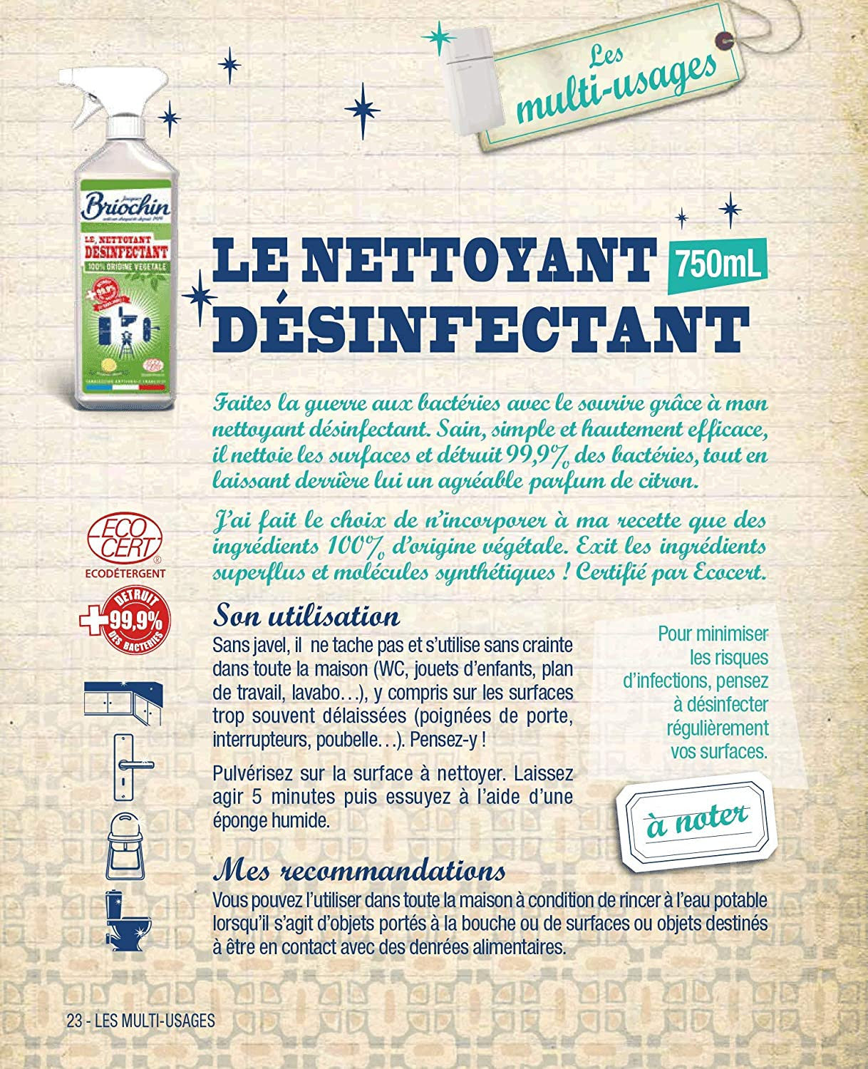 Produit nettoyant naturel - Purifiant - Toutes surfaces - Pour la maison - Briochin