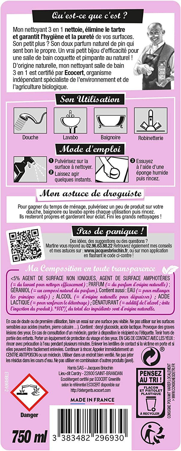 Produit nettoyant pour salle de bain - Naturel - Détartre - Purifie - Briochin
