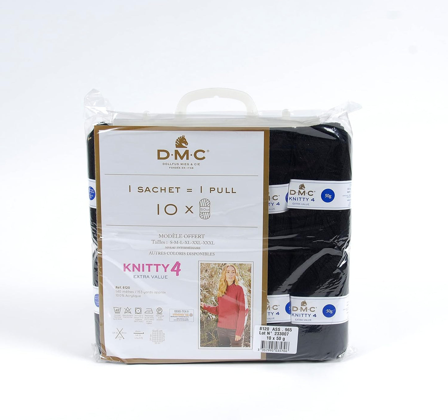 10 pelotes - 100% acrylique - Noir - 965 - 50g - 140m - DMC - Knitty 4 - Tricot