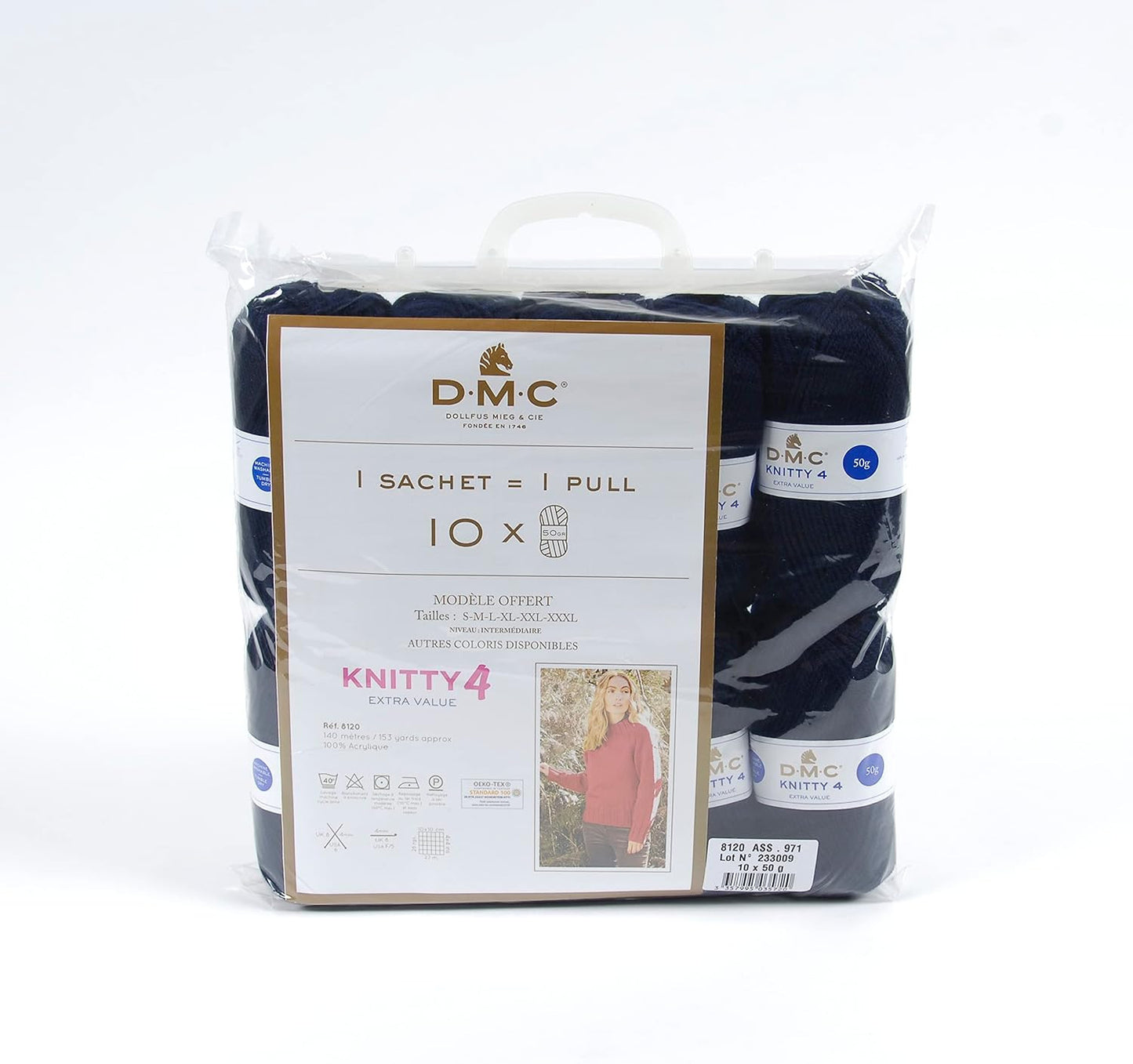 10 pelotes - 100% acrylique - Marine - 971 - 50g - 140m - DMC - Knitty 4 - Tricot