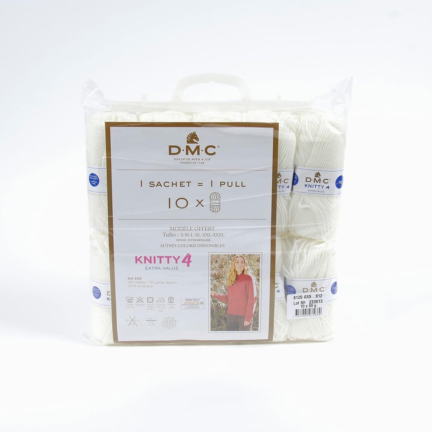 10 pelotes - 100% acrylique - Blanc - 812 - 50g - 140m - DMC - Knitty 4 - Tricot