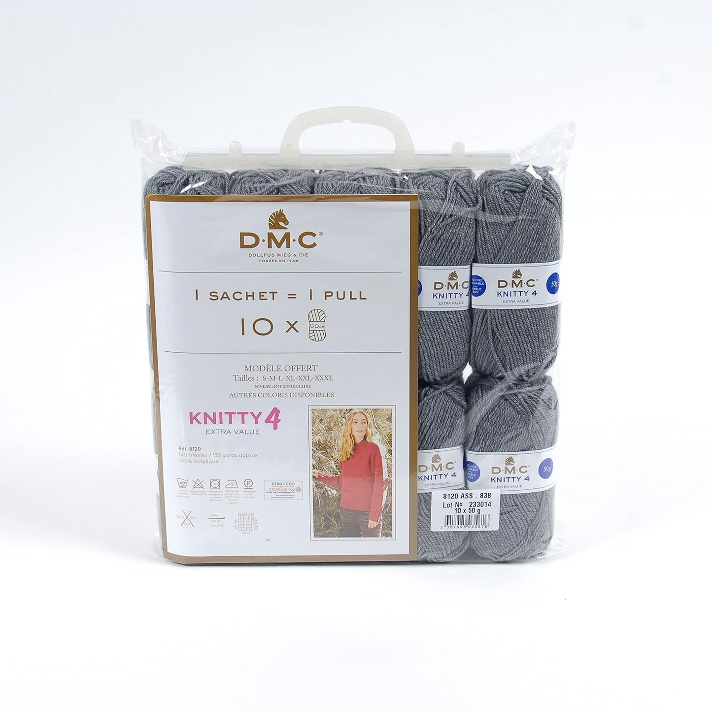 10 pelotes - 100% acrylique - Gris - 838 - 50g - 140m - DMC - Knitty 4 - Tricot