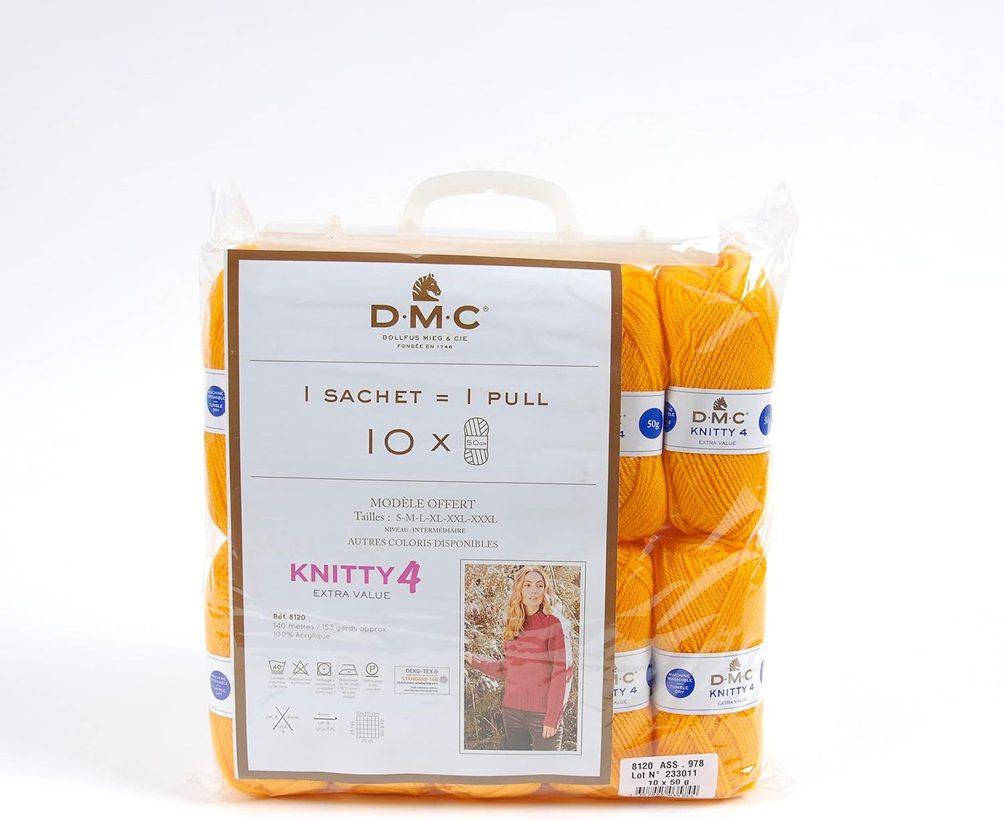 10 pelotes - 100% acrylique - Jaune - 978 - 50g - 140m - DMC - Knitty 4 - Tricot