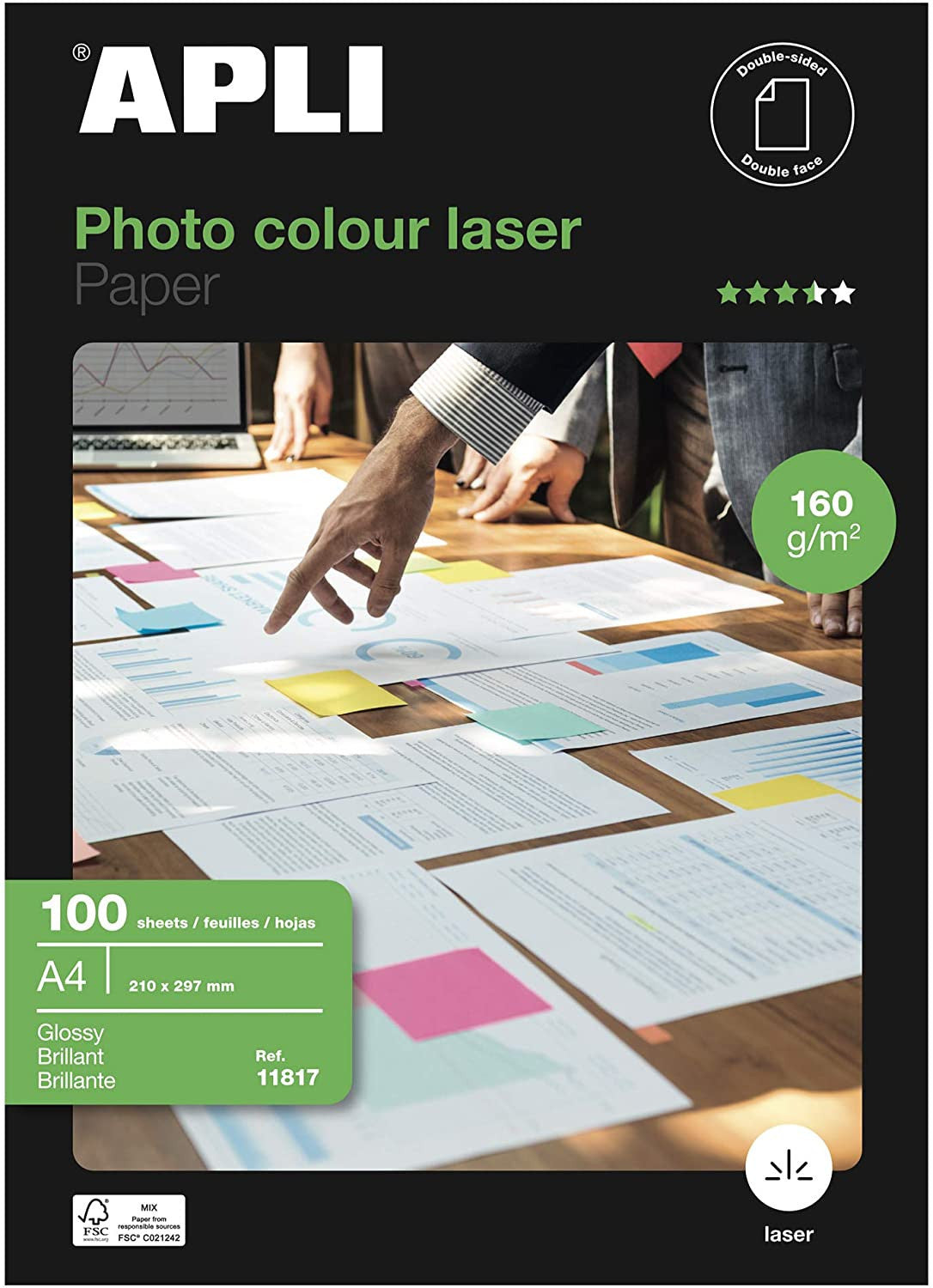 Papier Impression Laser A4 - 160G Brillant - 100 Feuilles - Apli