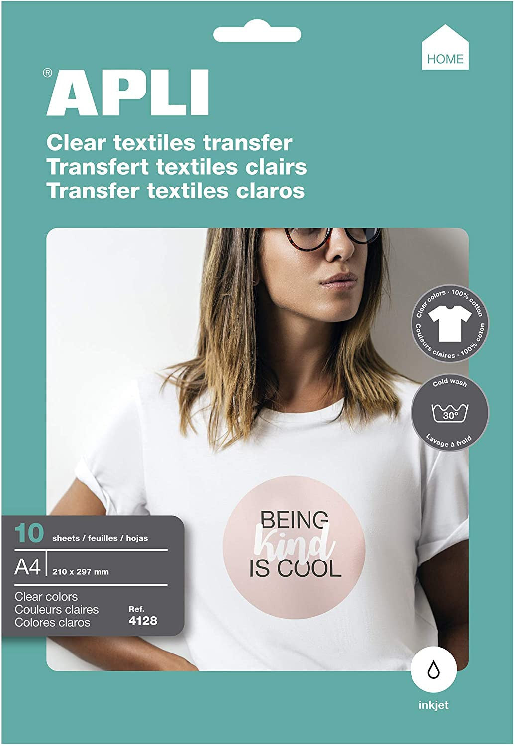10 feuilles de papier transfert pour vêtements clairs A4 Apli