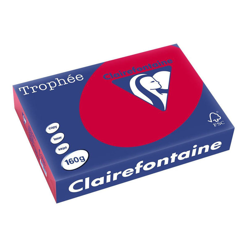 Ramette de papier - A4 - Rouge groseille - 160g - Impression - 250 feuilles - Clairefontaine Trophée