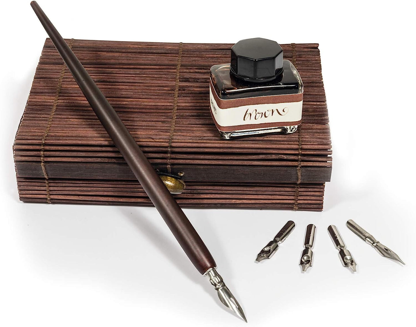 Porte-plume en bois - 5 plumes différentes tailles - Calligraphie - Coffret bambou - ONLINE