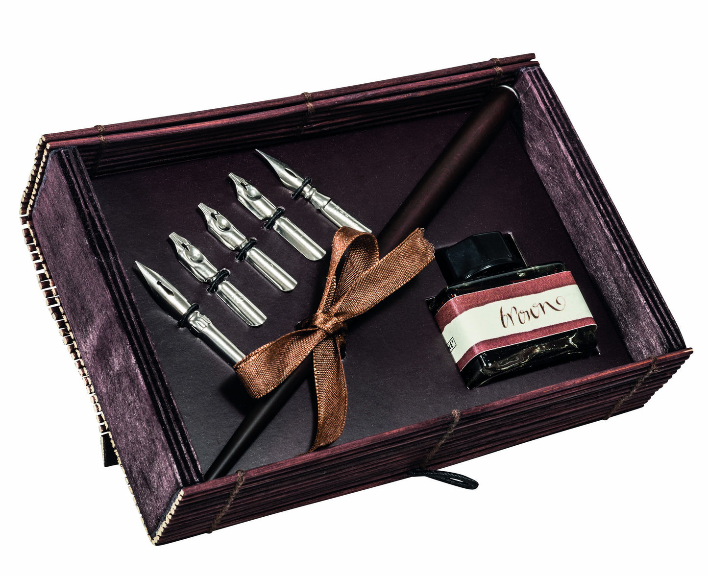Porte-plume en bois - 5 plumes différentes tailles - Calligraphie - Coffret bambou - ONLINE