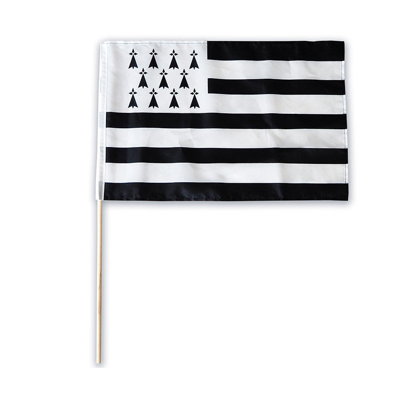 Petit drapeau breton - 30x45cm - Manche en bois - Tissus - Bretagne