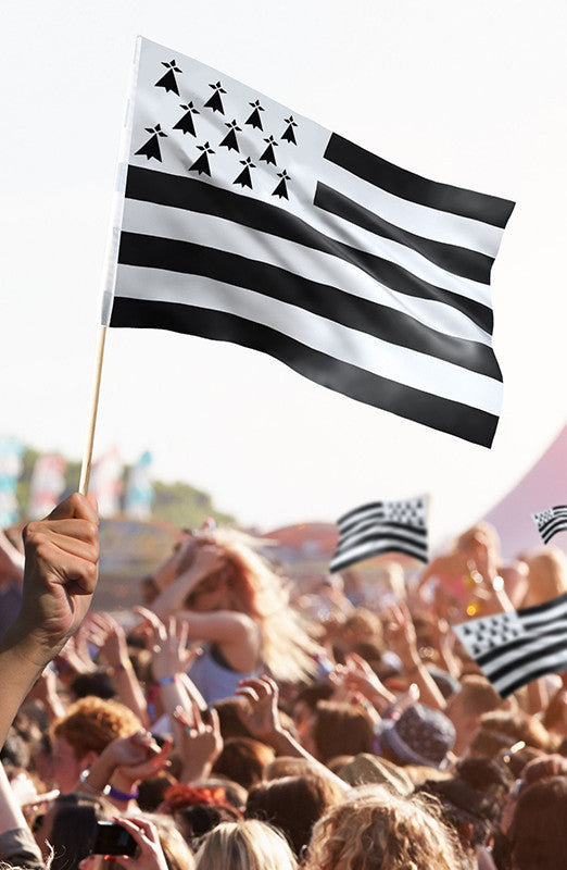 Petit drapeau breton - 30x45cm - Manche en bois - Tissus - Bretagne