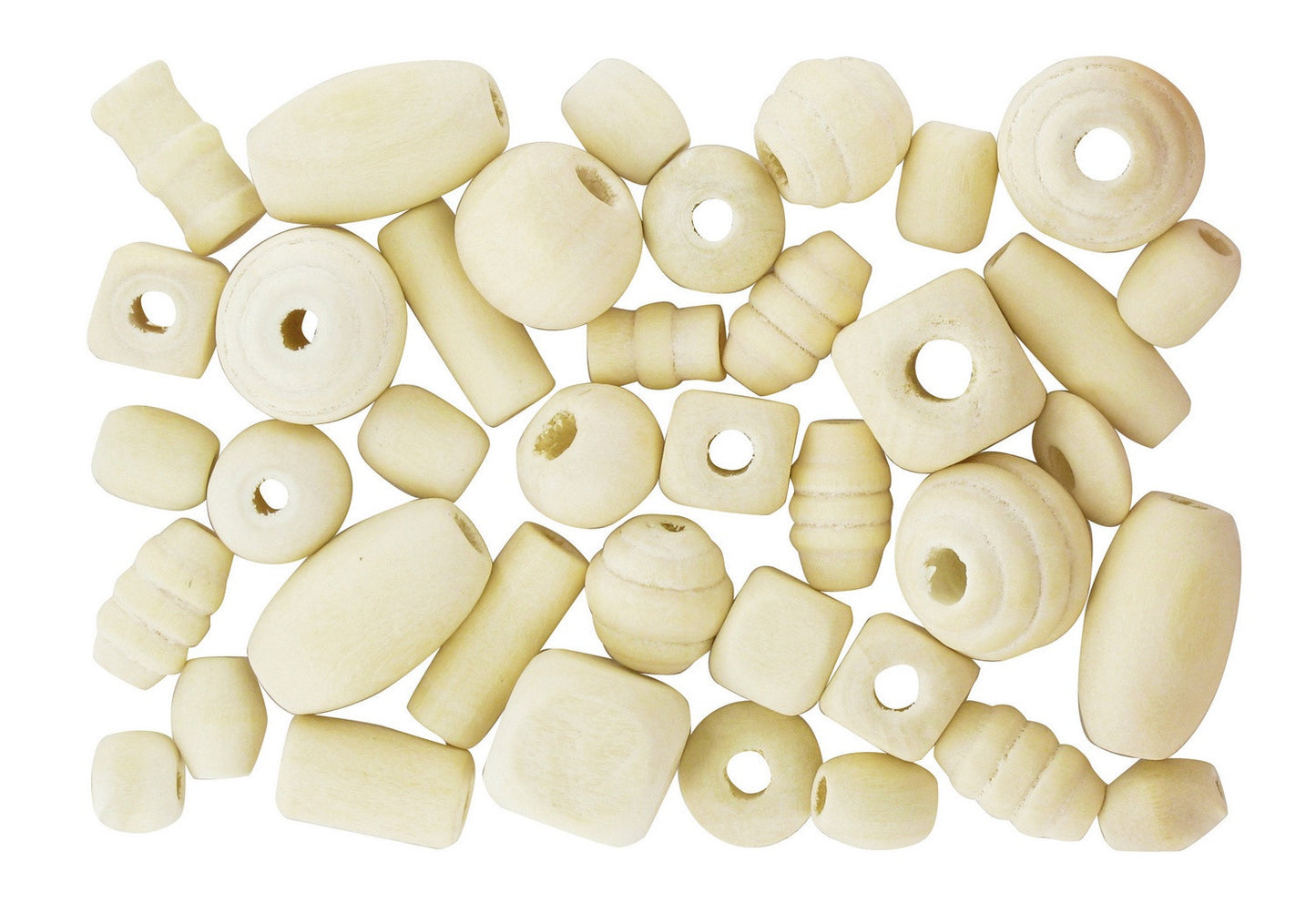 Perles en bois naturel - Assortiment de formes - de 0,5 à 2 cm - 50 g