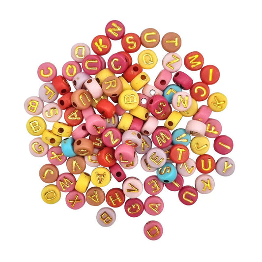Perles - Rondes - Lettres - Couleurs assorties - Pour bijoux, collier, bracelet