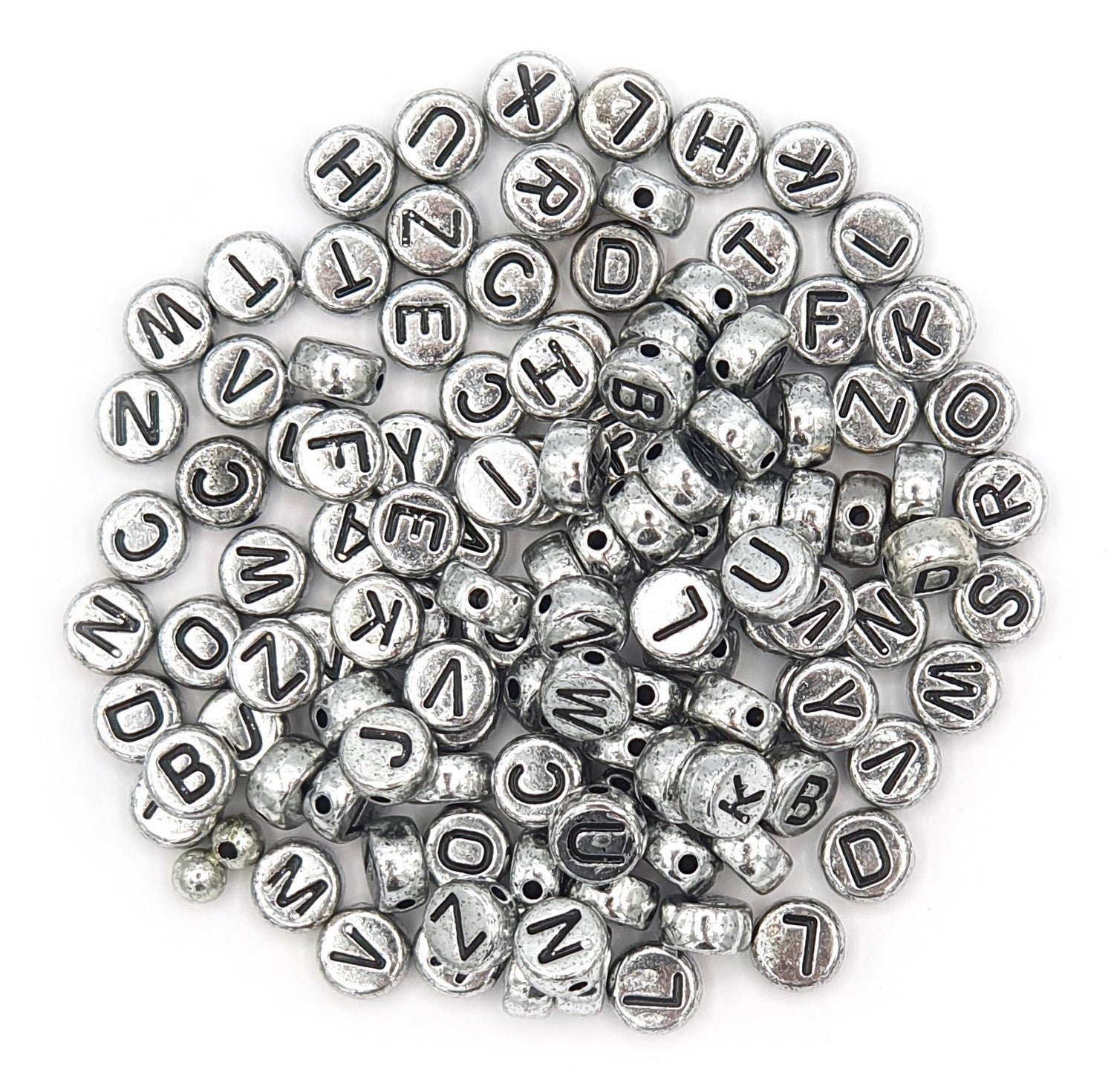 Perles - Rondes - Lettres de l'alphabet - Argenté - 3mm diamètre - Bijoux