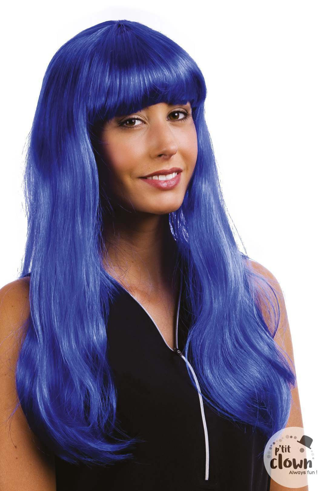 Perruque - Bleu - Avec frange - Déguisement - Cheveux longs - Soirée disco
