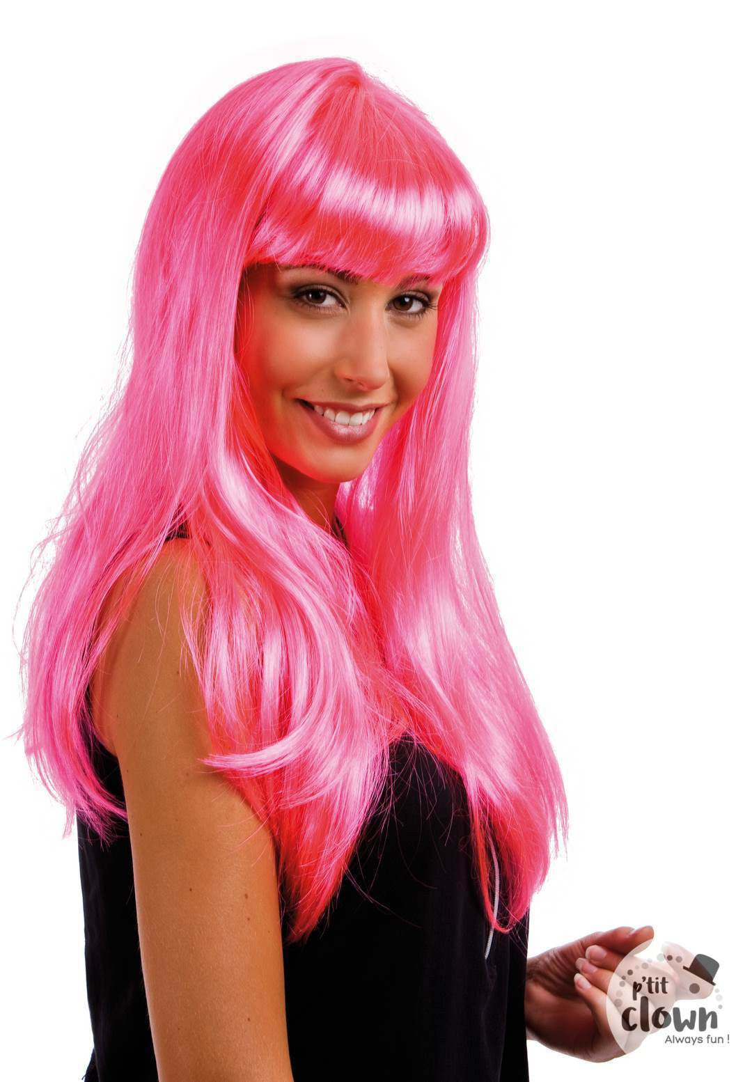 Perruque - Rose - Avec frange - Déguisement - Cheveux longs - Femme