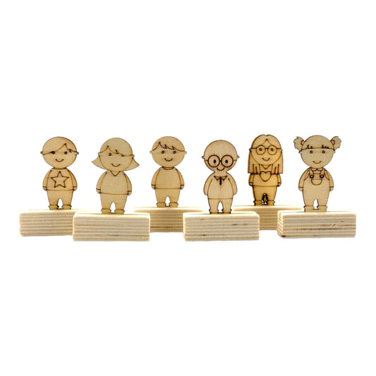 Petits personnages en bois - A décorer - 6 modèles - 5x7,5x2cm - Bois naturel