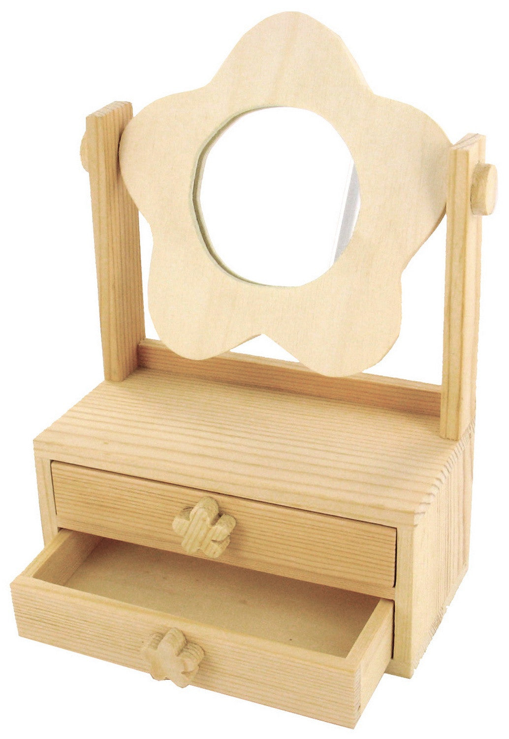 Petite coiffeuse - Miroir en forme de fleur - 2 tiroirs - Bois naturel à personnaliser