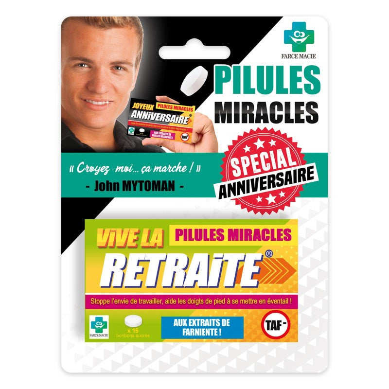 Pilules miracles - Retraite - Humour - Bonbons - Idée cadeau - Départ à la retraite