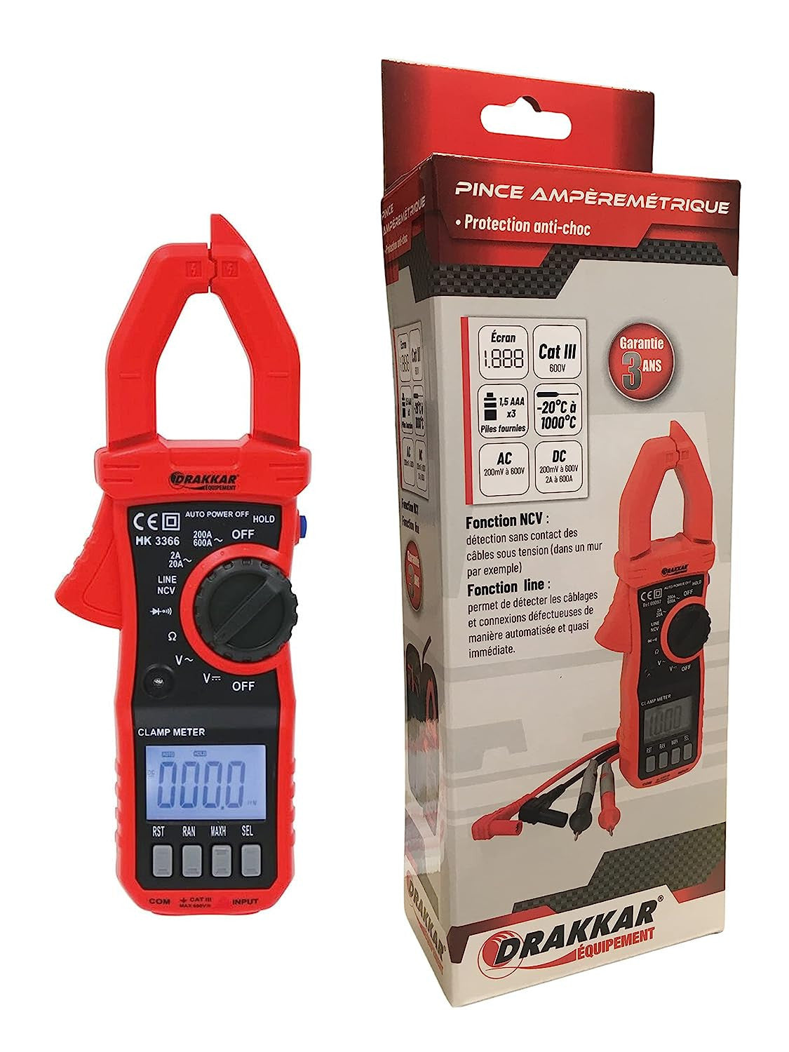 Petite pince ampèremétrique - Mesure les courants électriques - Professionnel - Drakkar Equipement