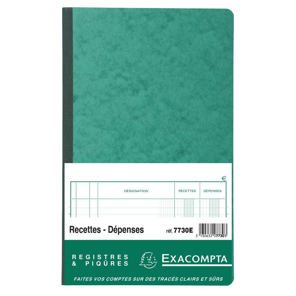Registre - Recettes dépenses - Piqûre - 80 Pages - 32x19,5cm - Exacompta - 7730E