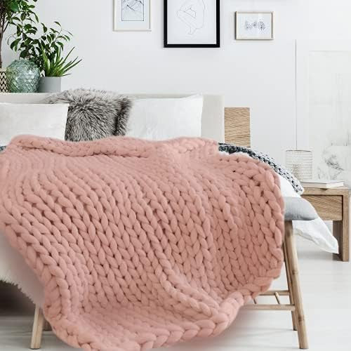 Plaid - Couverture - Rose - Grosse maille - Chaude - Cocooning - Cosy - 1,5x1,2m