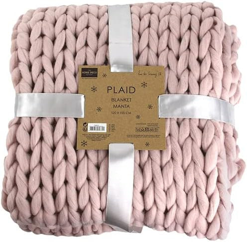 Plaid - Couverture - Rose - Grosse maille - Chaude - Cocooning - Cosy - 1,5x1,2m