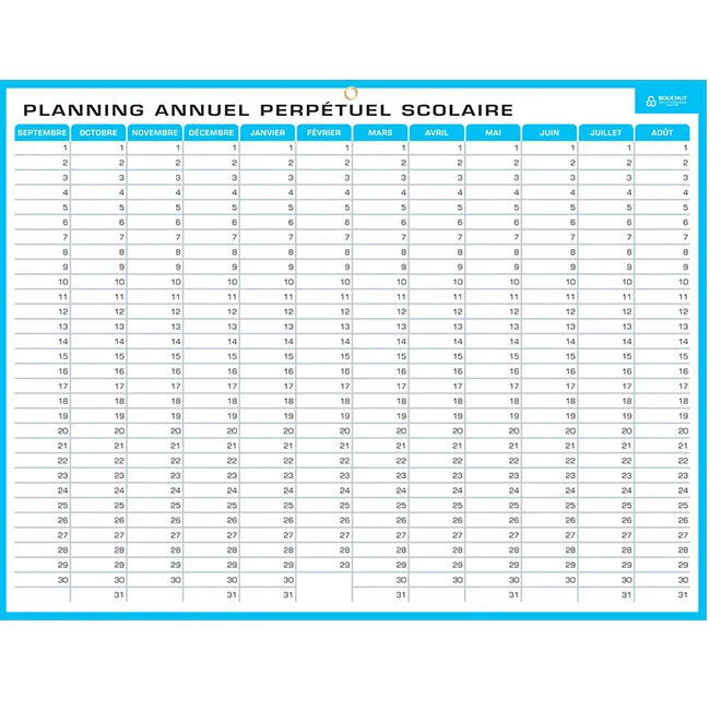 Planning Perpétuel Effaçable Hebdomadaire Et Annuel Scolaire 42X32Cm