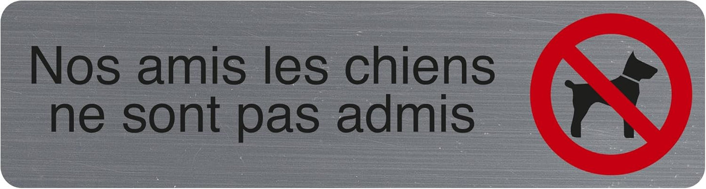 Plaque adhésive - Chiens interdits - Imitation alu - 16,5x4,4cm - Signalétique