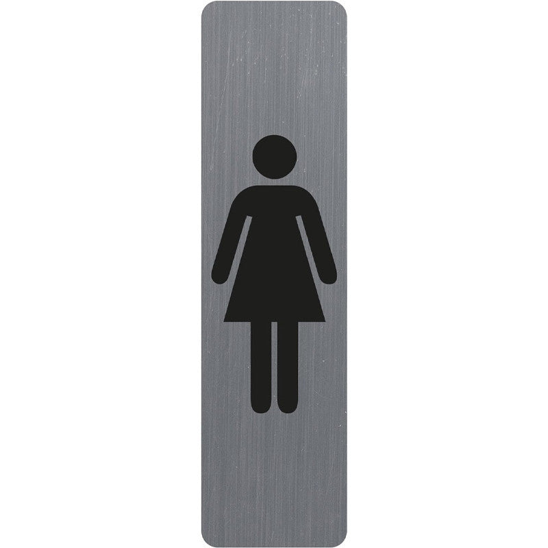 Plaque adhésive - Picto femme - Toilette - Imitation alu - 16,5x4,4cm - Signalétique