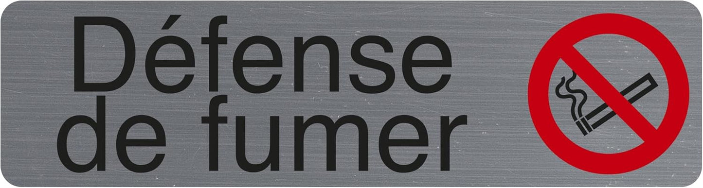 Plaque adhésive - Défense de fumer - Imitation alu - 16,5x4,4cm - Signalétique