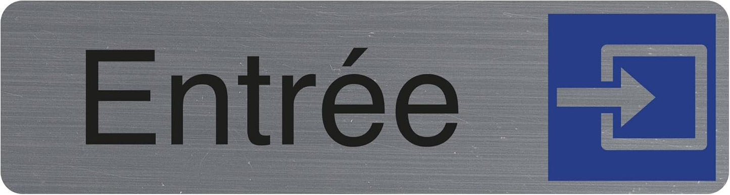 Plaque adhésive - Entrée - Avec pictogramme - Imitation alu - 16,5x4,4cm - Signalétique