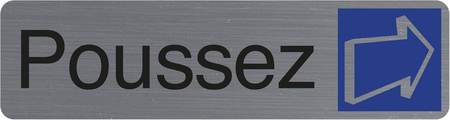 Plaque adhésive - Poussez - Horizontal - Imitation alu - 16,5x4,4cm - Signalétique