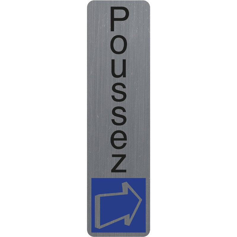 Plaque adhésive - Poussez - Vertical - Imitation alu - 16,5x4,4cm - Signalétique