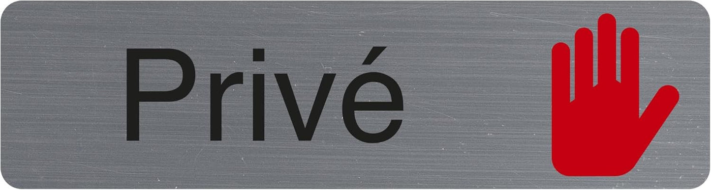 Plaque adhésive - Privé - Avec pictogramme - Imitation alu - 16,5x4,4cm - Signalétique