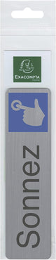 Plaque adhésive - Sonnez - Avec pictogramme - Imitation alu - 16,5x4,4cm - Signalétique