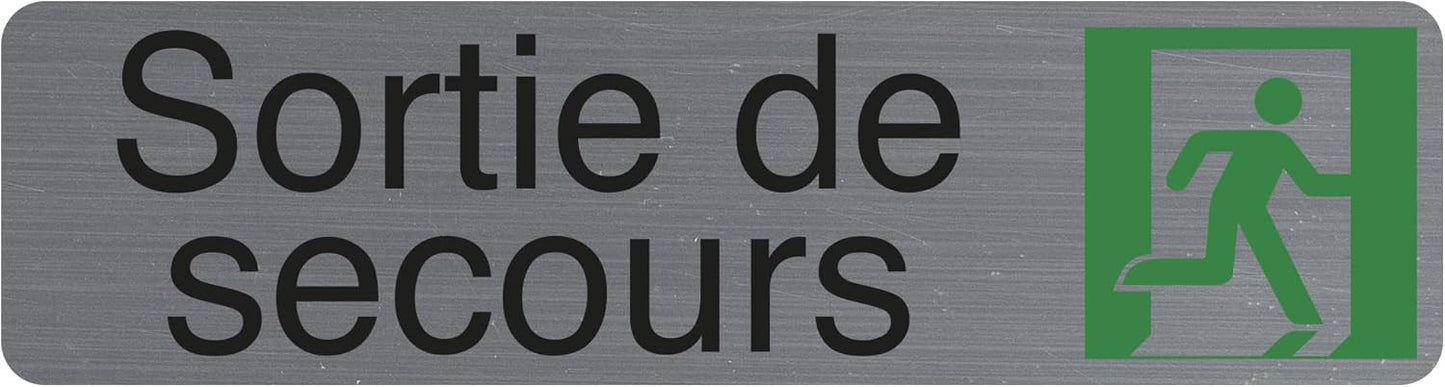 Plaque adhésive - Sortie de secours - Imitation alu - 16,5x4,4cm - Signalétique